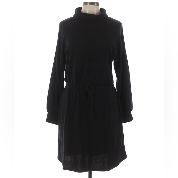 Women’s Black Long Sleeve Turtleneck Drawstring Waist Dress – Casual & Chic - Picture 1 of 5